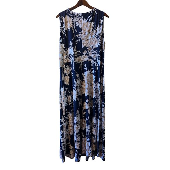 Studio One New York Navy Blue Floral Maxi Dress Sleeveless Keyhole Accent - Picture 9 of 10